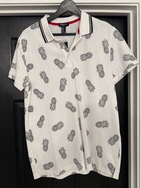 Forever 21 White Polo Shirt with Black Pineapple Print